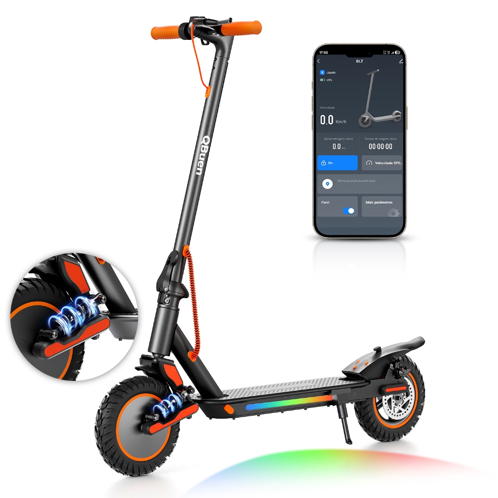 Patinete Elétrico 500W 45km/h com Seta - 25km Autonomia, Suspensão, Dobrável, 120kg Carga, Freio Duplo