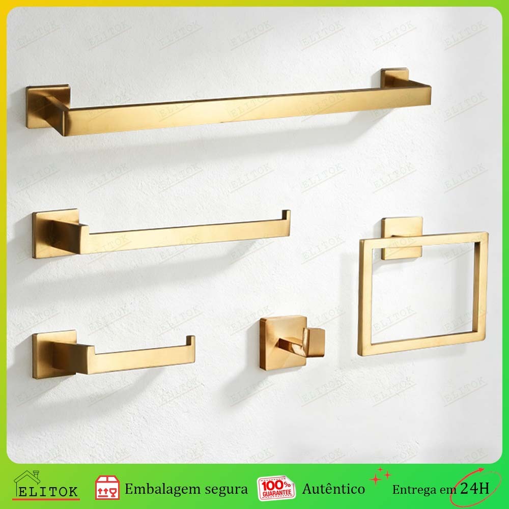 Kit Acessórios Para Banheiro 5 Peças Inox Toalheiro Cabide Porta Toalha Completo Resistente 40cm ou 60cm em Oferta na Shopee