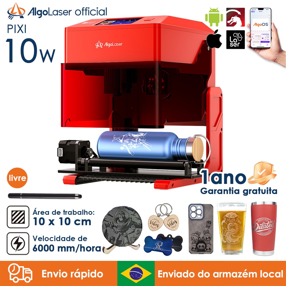 AlgoLaser PIXI 96W Vermelho Gravadora A Laser Área 10*10cm CNC Impressora A Gravador Corte Laser Máquina De Gravação