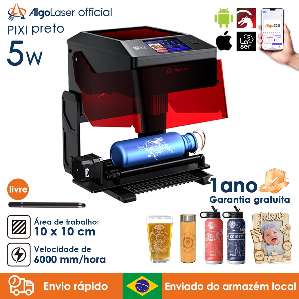 AlgoLaser PIXI 72W Preto Gravadora A Laser Área 10*10cm CNC Impressora A Gravador Corte Laser Máquina De Gravação