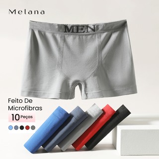 Melana Kit 10 Cuecas Boxer Polo Wear Microfibra Sem Costura Masculina de Microfibra Adulto Lisa Confortável Original
