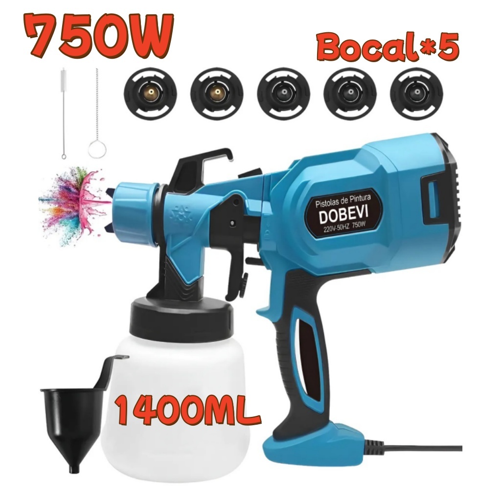 1400ML Pistola Pintura Elétrica Pulverizador 750w C/5 Bicos Grande Capacidade Pulverizador de Tinta em Oferta na Shopee