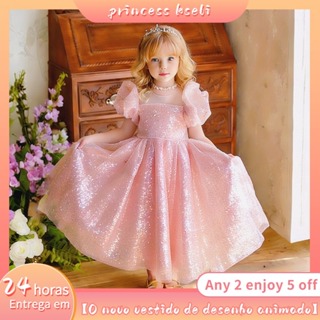 PRINCESSKESLI Vestido infantil de lantejoulas，Adequado para todos os tipos de festas，Elegante e generoso,ano novo dress em Oferta na Shopee