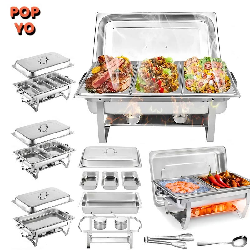 Rechaud Profissional Inox 12 Litros Banho Maria Kit 6 Peças Retangular Ideal para Buffet Grande em Oferta na Shopee