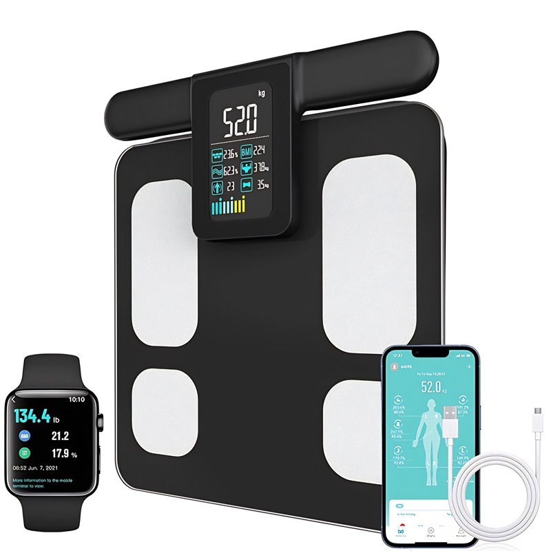 Balança Bioimpedância Digital Profissional, 180kg, Bluetooth,Resultado no Celular, Preto