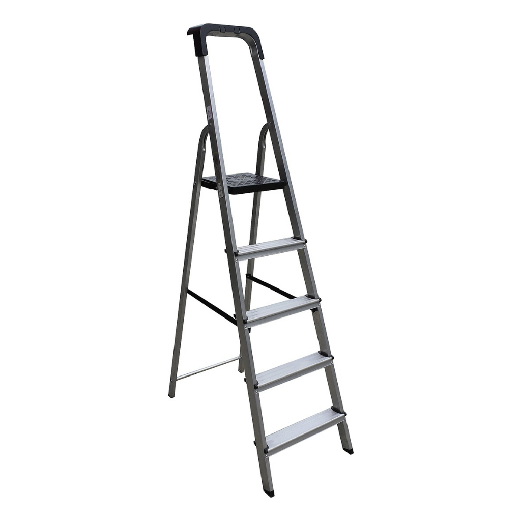 Escada De Alumínio 5 Degraus PRO C/ Suporte P/ Ferramentas Antiderrapante Até 150KG Prateada/Preta - Botafogo em Oferta na Shopee