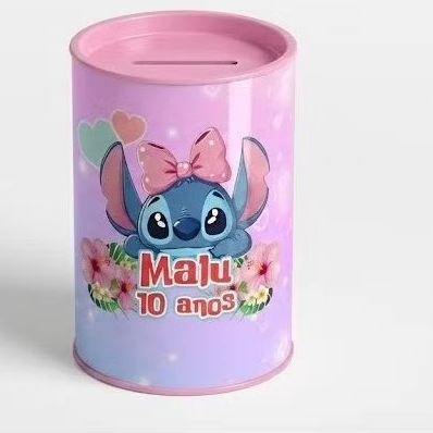 Cofrinho + Rótulo Personalizado Stitch - Lembrancinha Festa Infantil