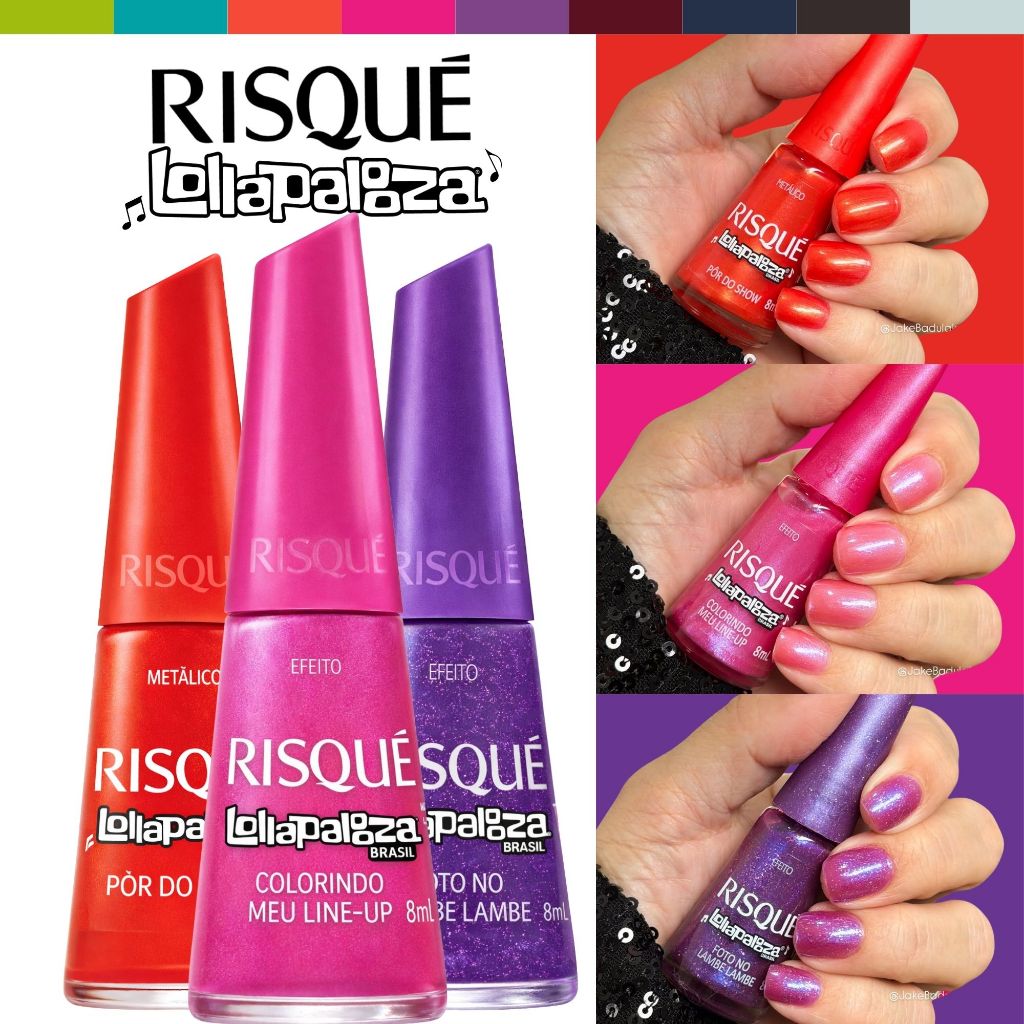 Kit Esmaltes Risqué Lollapalooza 3 Cores Nova Coleção Risqué Esmalte Atacado