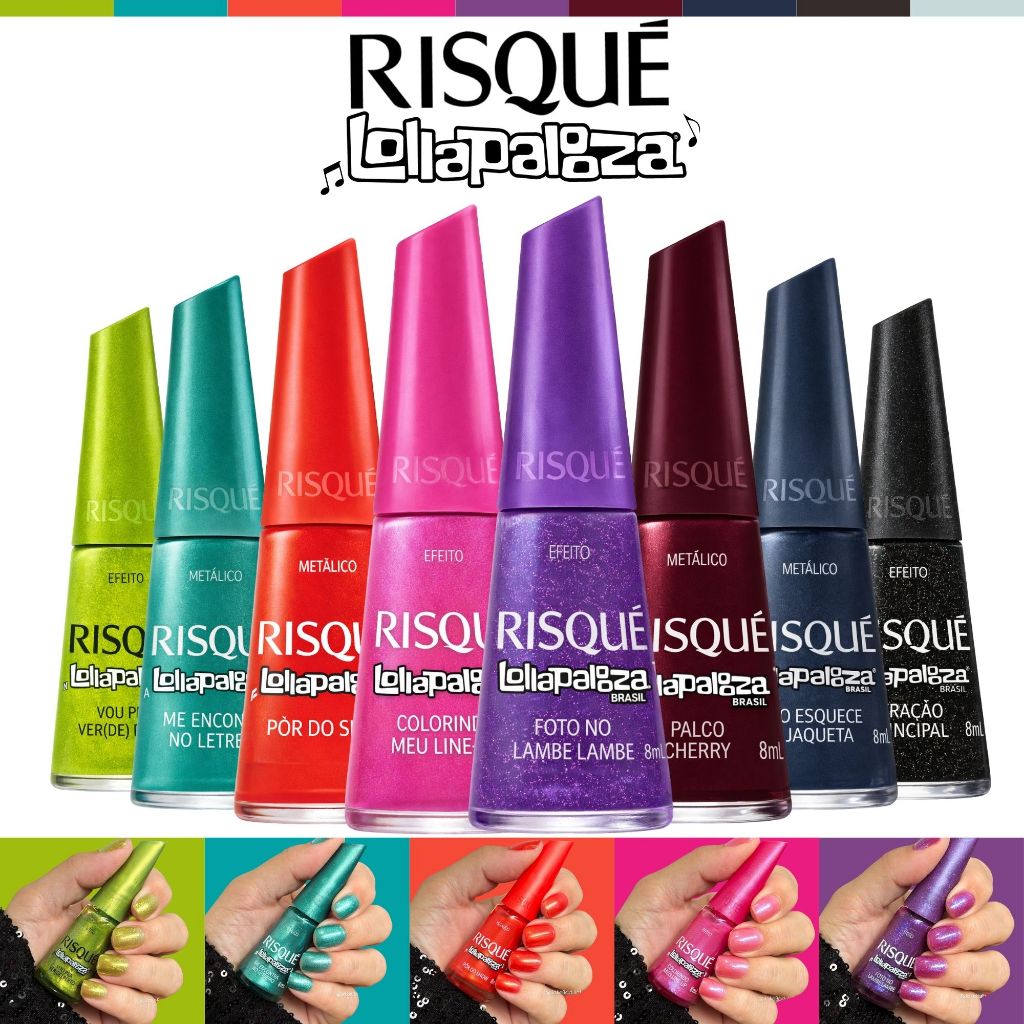Kit Esmaltes Risqué Lollapalooza 8 Cores Nova Coleção Risqué Esmalte Atacado