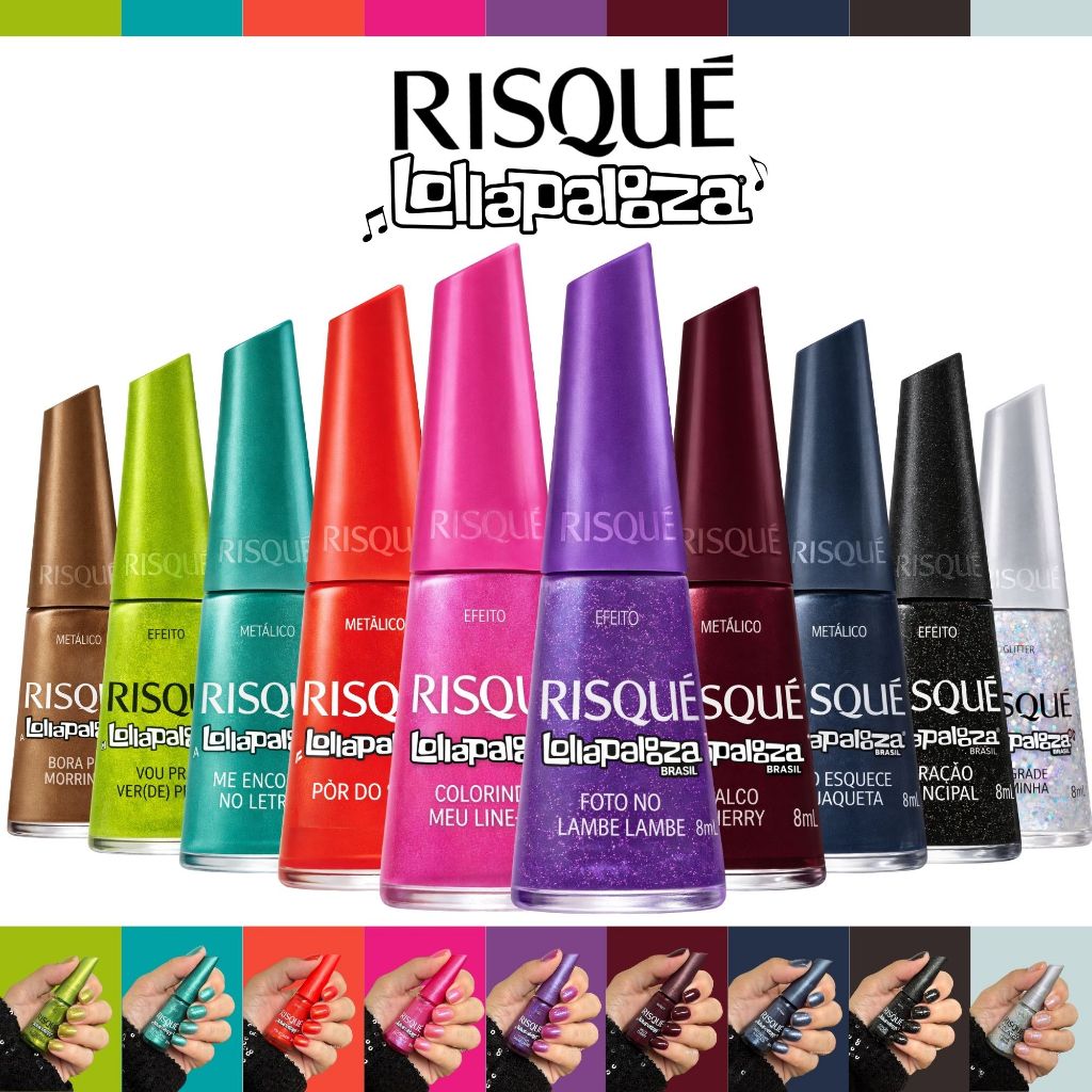 Kit 10 Esmaltes Risqué Lollapalooza Nova Coleção Risqué Esmalte Atacado