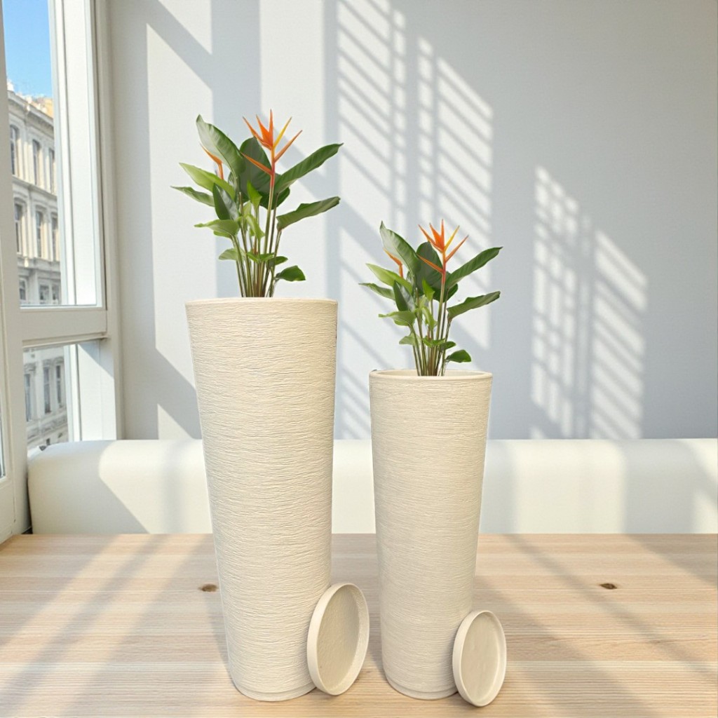 Kit 2 Vasos Coluna Ibiza N°1,2 Planta Flor Jardim Varanda Moderno Elegante Polietileno + Pratos em Oferta na Shopee