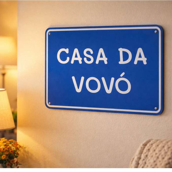 Placa Decorativa Casa Vó 15x10cm Plaquinha em PLA escrita Relevo imita Placa de Rua mãe livro floral