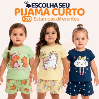 Pijama Infantil Bebê Menina Manga Curta com Estampas Fofas e Conforto Roupa para dormir B…