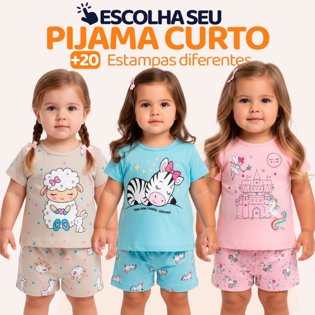 Pijama Infantil Bebê Menina Manga Curta com Estampas Fofas e Conforto Roupa para dormir Bebê Feminino Verão Calor L06 em Oferta na Shopee