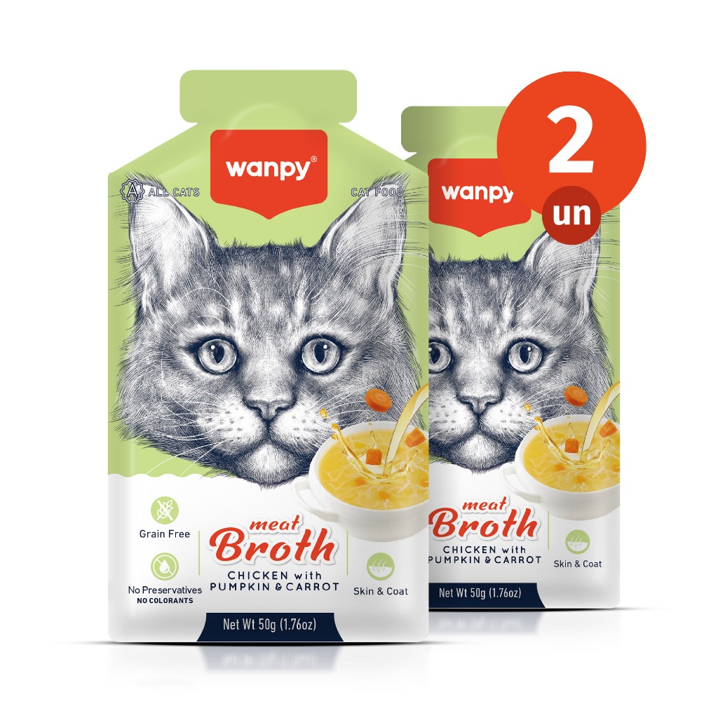 Kit 2 Truly Wanpy Petisco Sopa para Gatos Sabor Frango, Abóbora e Cenoura 50g