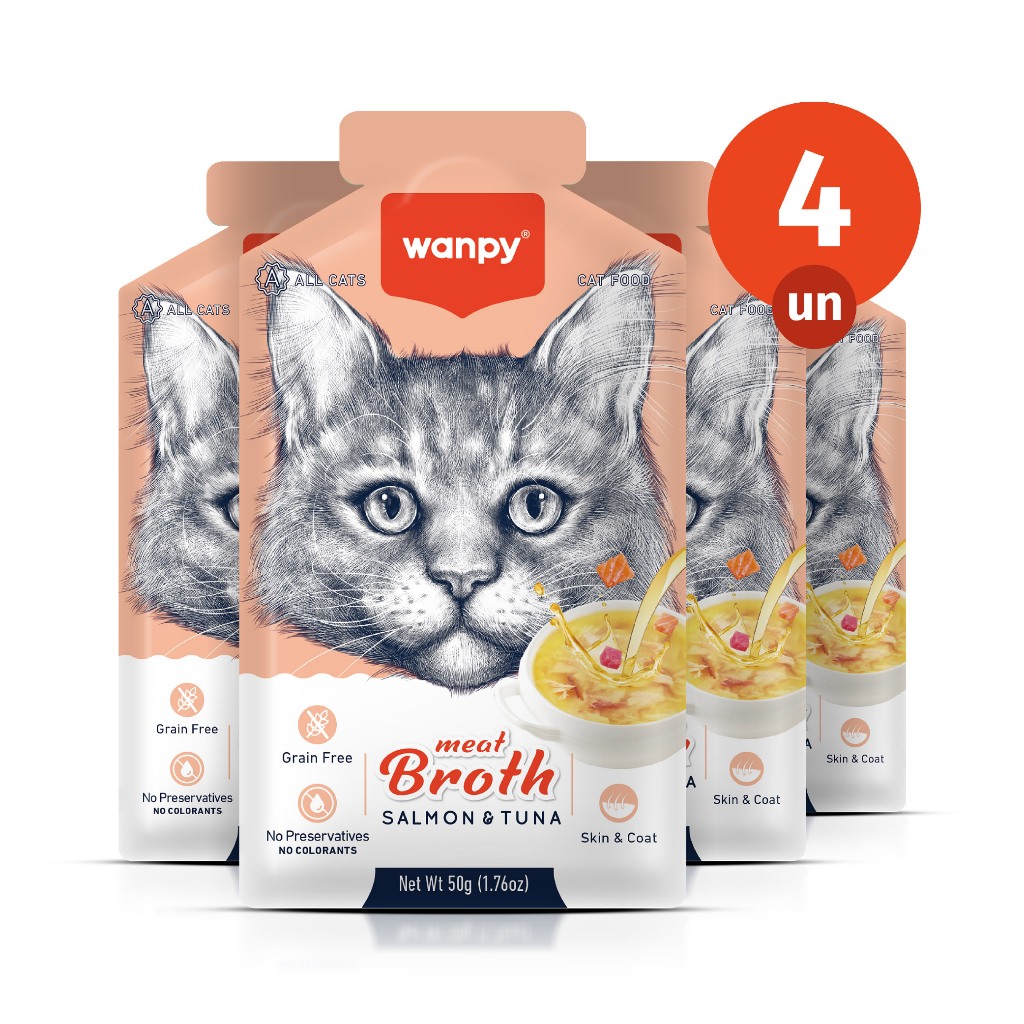 Kit 4 Truly Wanpy Petisco Sopa para Gatos Sabor Salmão e Atum 50g em Oferta na Shopee