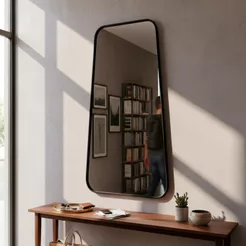 Espelho Grande Corpo Inteiro Geométrico C/ Moldura em Couro 3cm 110x60cm - Mod. Tetris