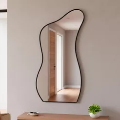 Espelho Grande Moldura em Couro 3cm de Chão Corpo Inteiro 110x60cm - Mod. Curves