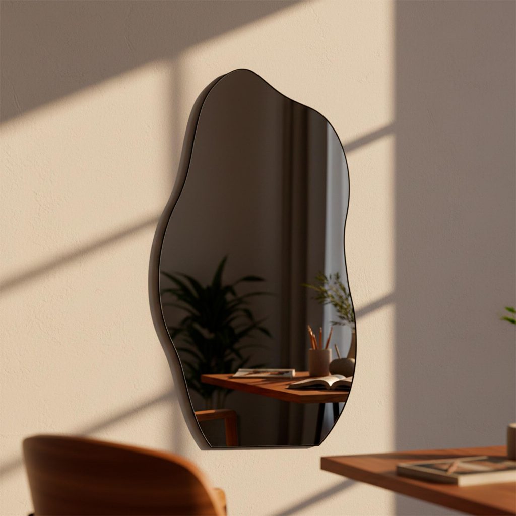 Espelho Geométrico para Bancada com Acabamento em Couro Premium 110x60cm Banheiro Sala Quarto Hall em Oferta na Shopee