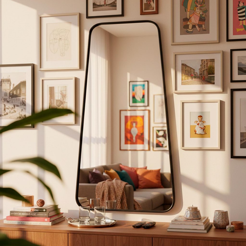 Espelho Grande Pinterest Retrô Corpo Inteiro 110x60cm Borda em Couro 3cm - Mod. Tetris em Oferta na Shopee