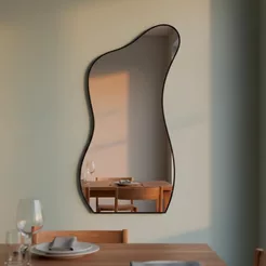 Espelho Corpo Inteiro Grande Geométrico Moldura em Couro 3cm 110x60cm - Mod. Curves