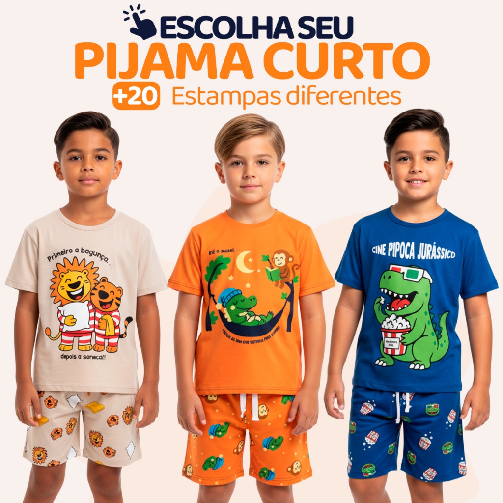 Pijama Curto Menino Infantil Confortável Estampado Roupa de Dormir Pijama Verão Infantil para Menino do 1 ao 10 l06