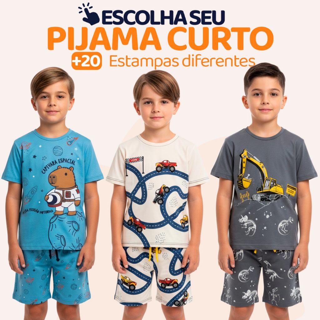 Pijama Curto Menino Infantil Confortável Estampado Roupa de Dormir Pijama Verão Infantil para Menino do 1 ao 10 l06