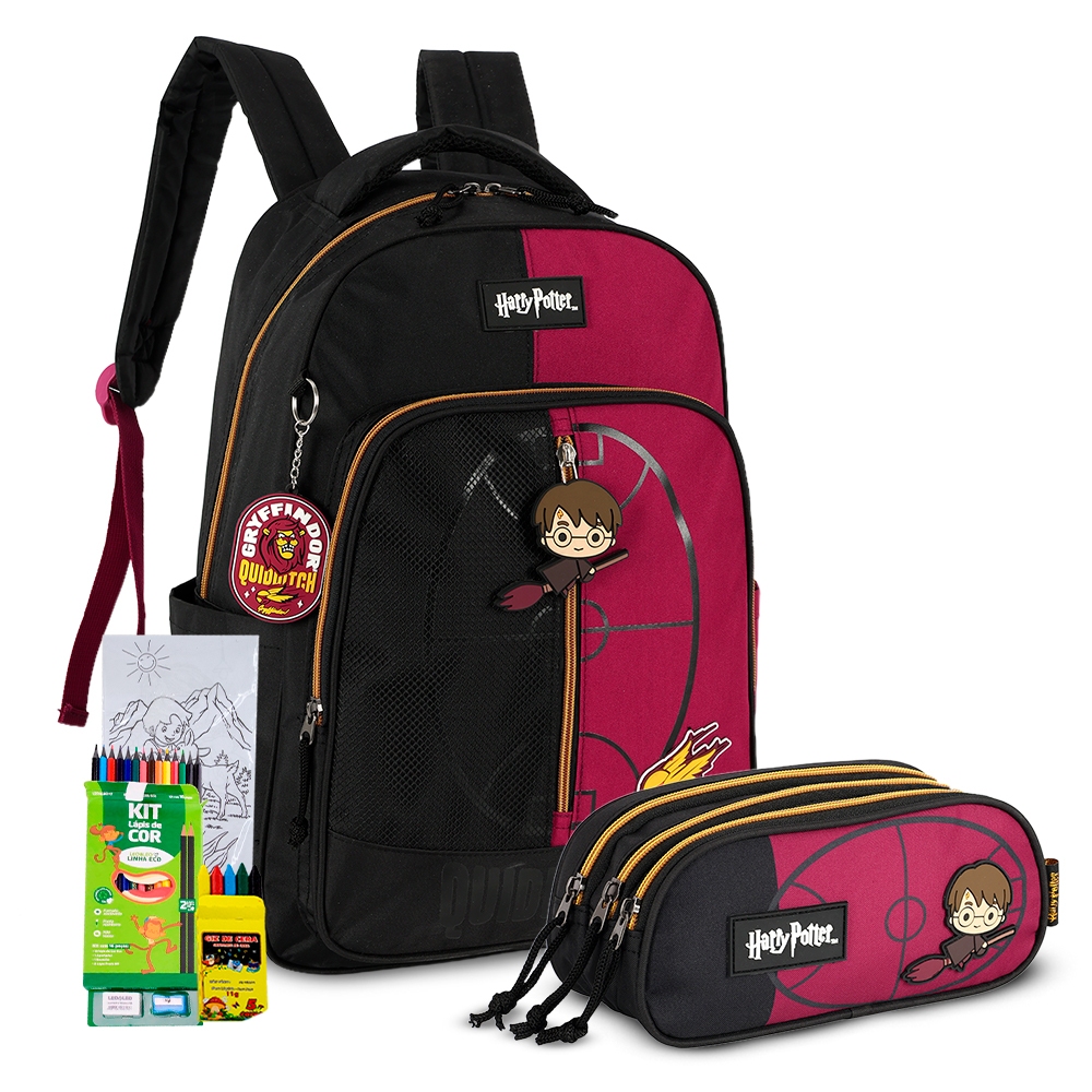 Kit Mochila Estojo Triplo Saga Harry Potter Hogwarts Original Unissex Lançamento Hogwarts em Oferta na Shopee