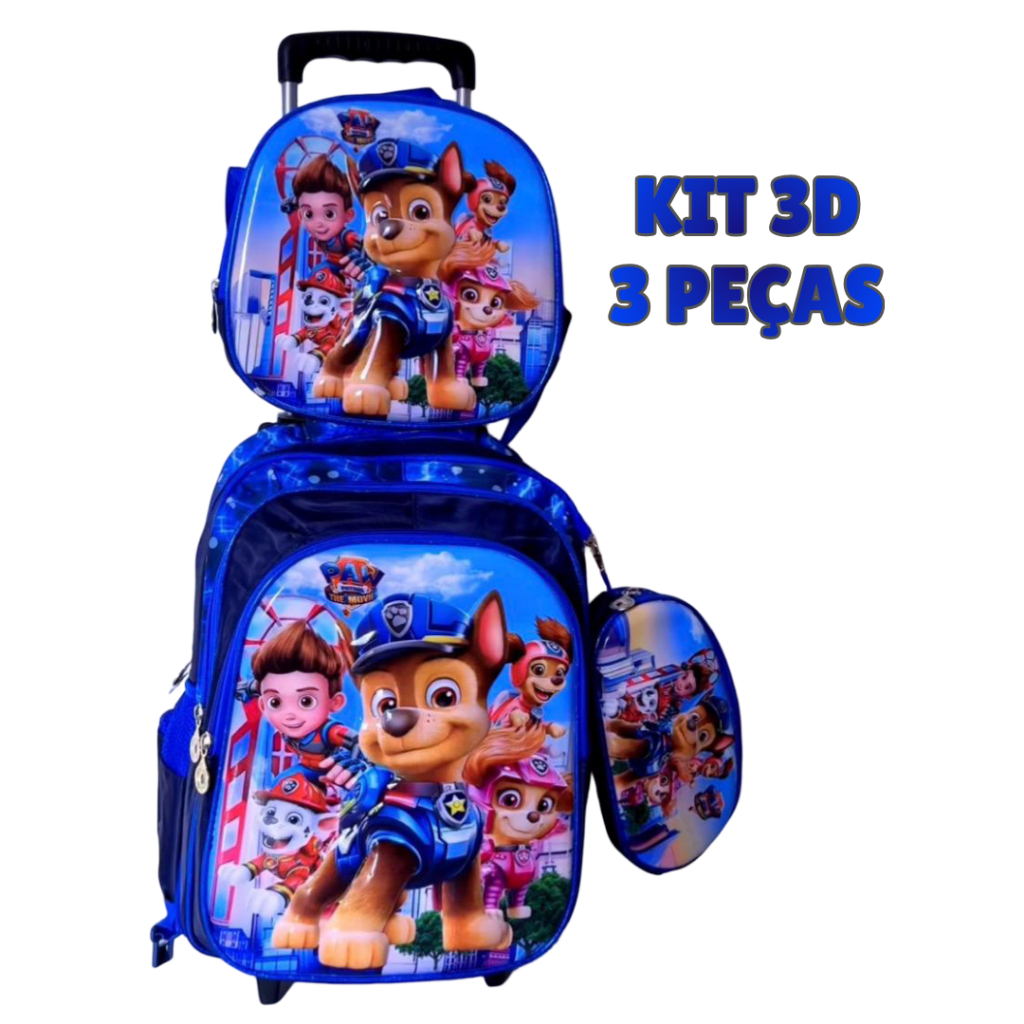 Mochila Patrulha Canina Kit com 3 Peças: Mochila + Lancheira Térmica + Estojo Escolar Masculino em Oferta na Shopee