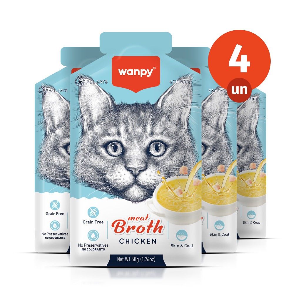 Kit 4 Truly Wanpy Petisco Sopa para Gatos Sabor Frango 50g