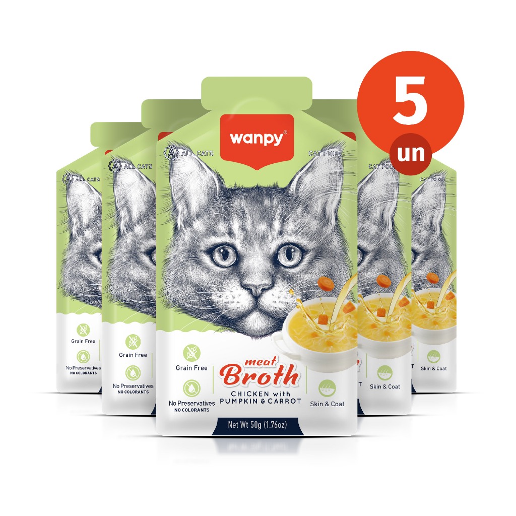 Kit 5 Truly Wanpy Petisco Sopa para Gatos Sabor Frango, Abóbora e Cenoura 50g em Oferta na Shopee