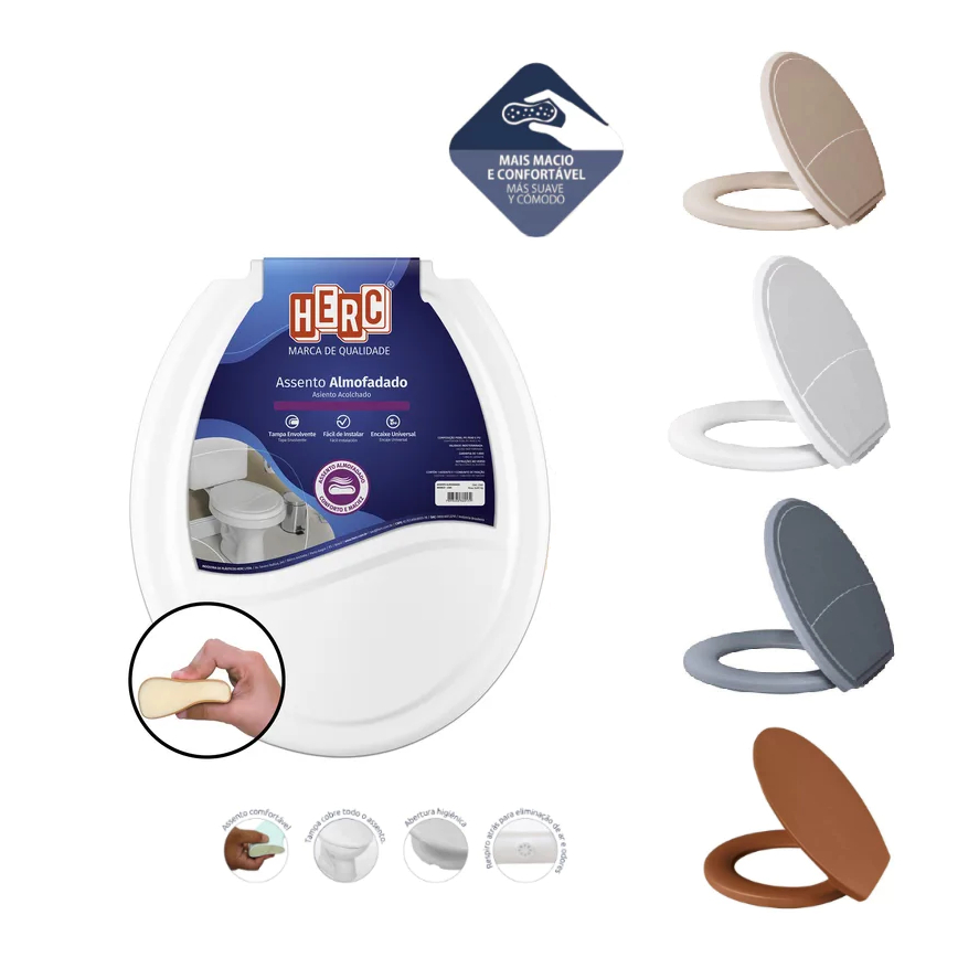 Assento Sanitário Universal Tampa Fofinho Almofadado Grosso ORIGINAL HERC Vaso Promoção Reforçado Vaso Deca Icasa logasa