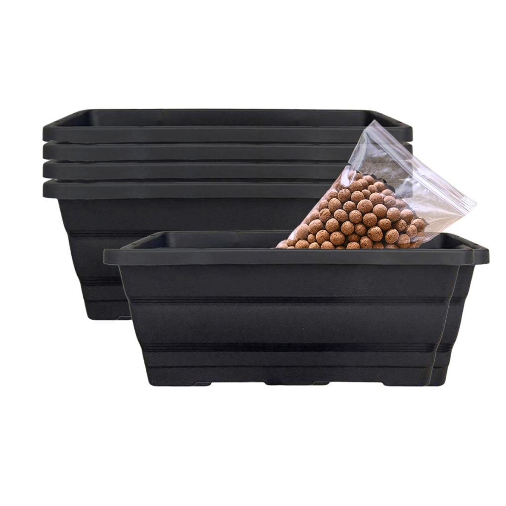 kit 5 Jardineira 9,7L Vaso Retangular Plástico + 4L Argila Expandida. - 5JR42_AE4