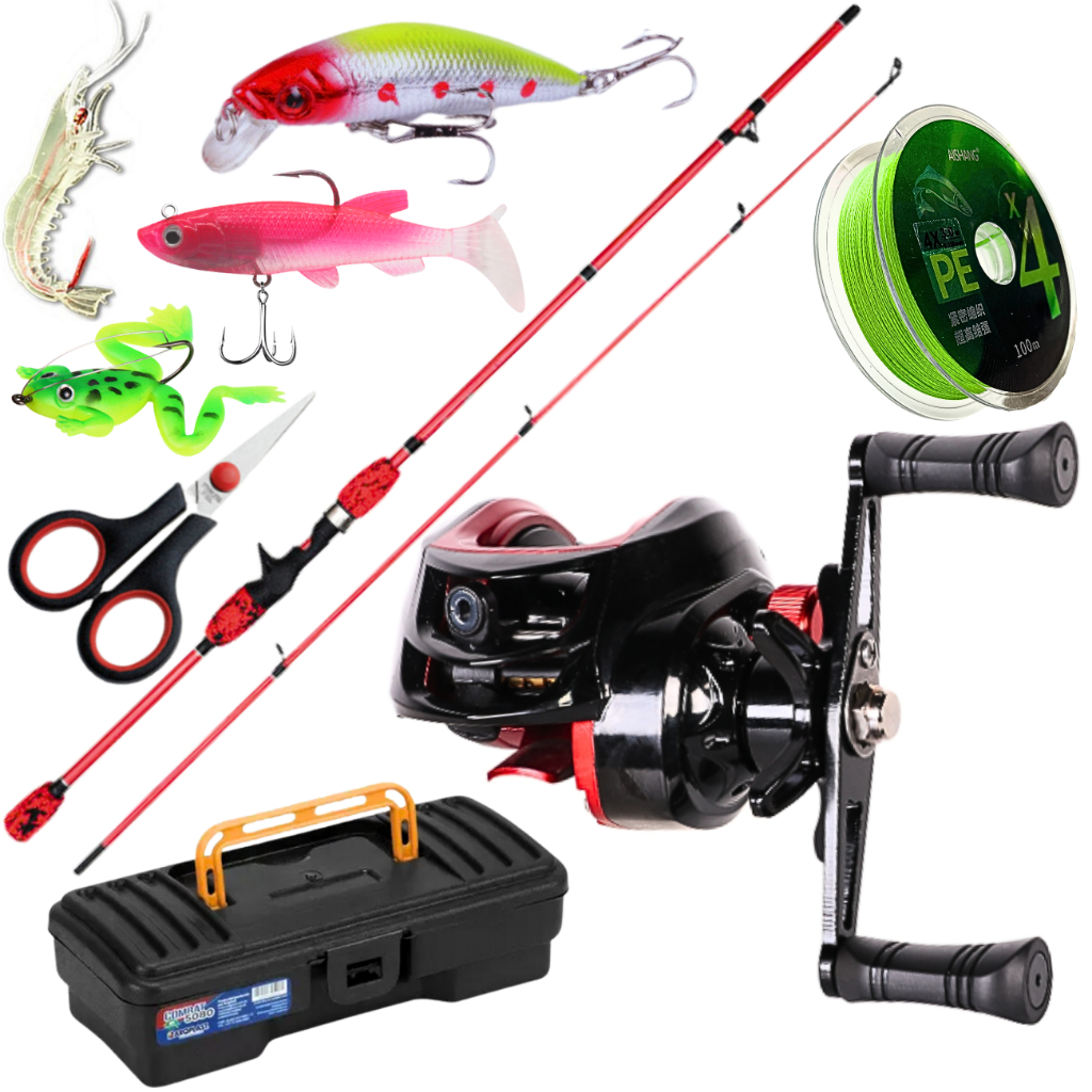 Carretilha de Pesca Arrasto 10kg com Vara de Fibra de Carbono Linha Multifilamento Isca Artificial