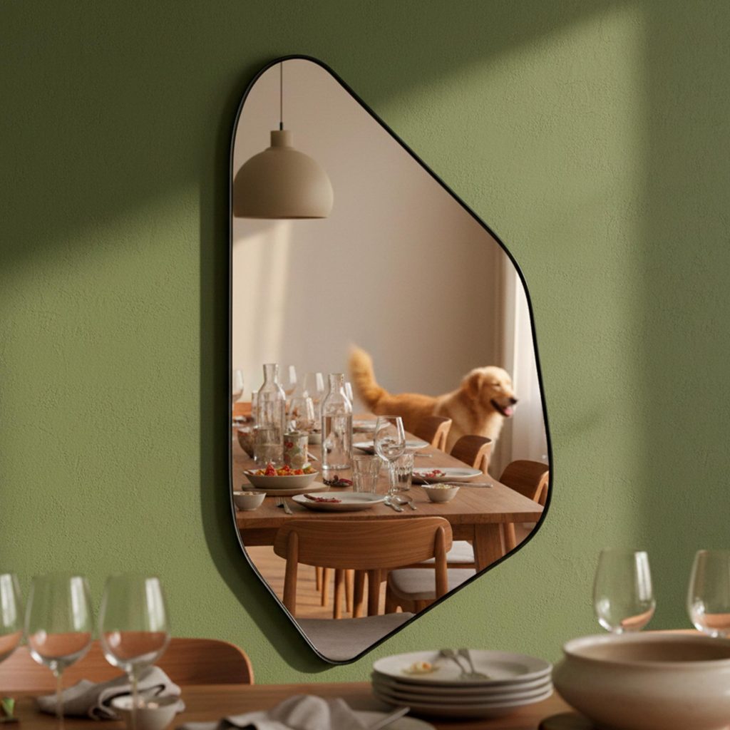 Espelho Corpo Inteiro Grande Geométrico Moldura em Couro 3cm 110x60cm - Mod. Rocco em Oferta na Shopee