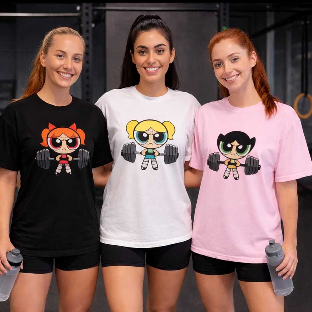 KIT 3 Camisetas Blusão Feminino Roupa de Academia Fitness Meninas Super Poderosas Camisa Treino