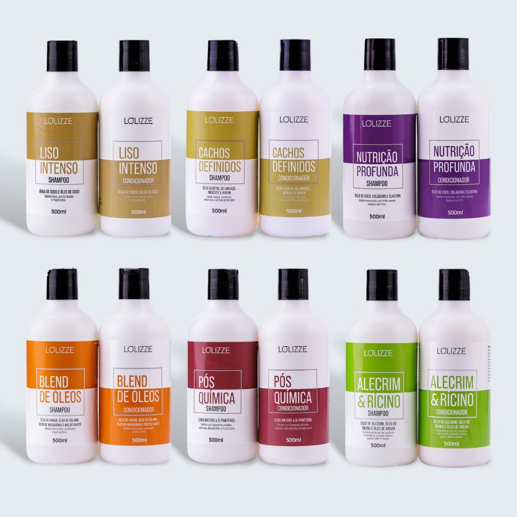 Kit Shampoo E Condicionador 500ml Brilho, Maciez, Anti Frizz/Cabelos Lisos, Cacheados, Quimicos e Volumosos - Lolizze
