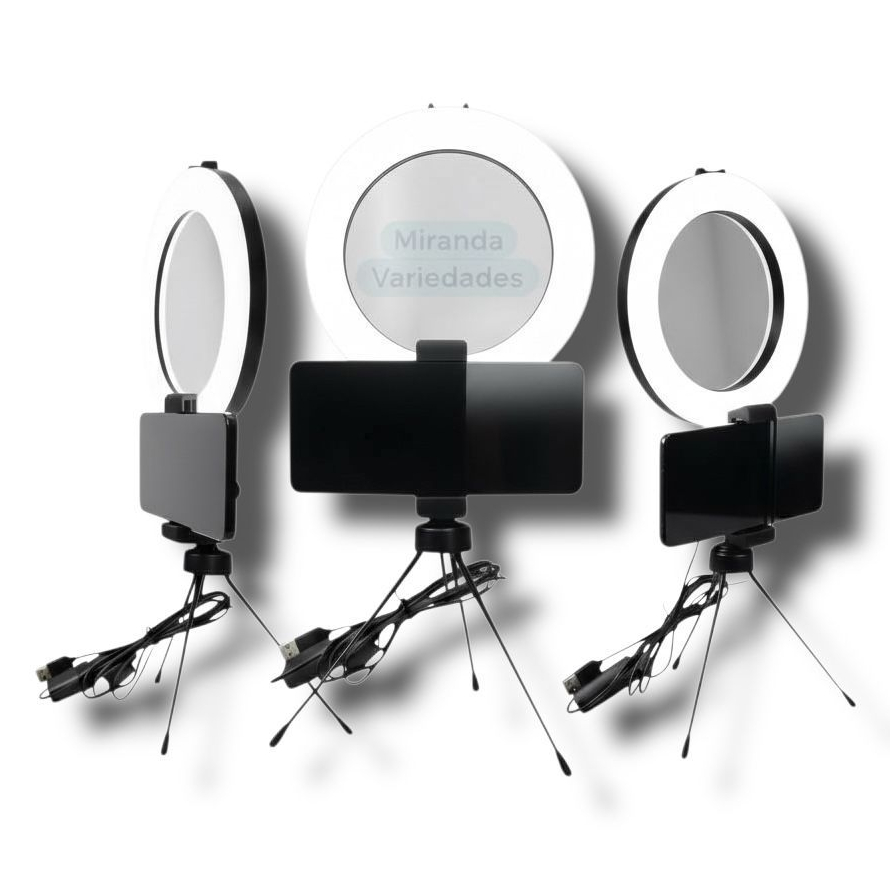 KIT 3 Ring Light Led Mesa Iluminador Pequena Tripé 6 Polegada 16cm Youtuber Selfie Premium