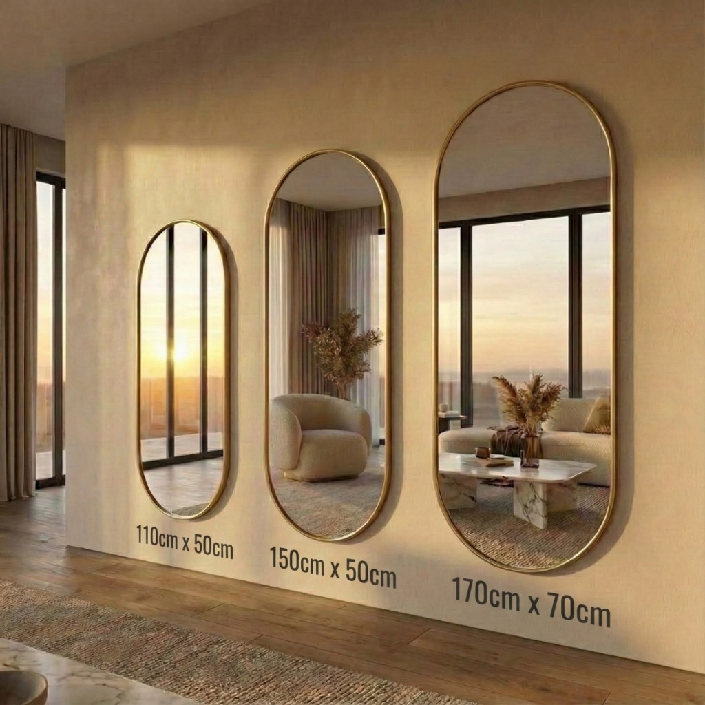 Espelho Oval Lopazzi Home Design Corpo Inteiro com Moldura em Alumínio em Oferta na Shopee