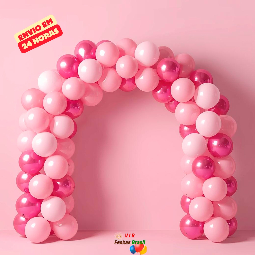 Kit 125 Balões Rosa Claro + Pink + Rosa Metalizado para Festa, Aniversário e Decoração Temática
