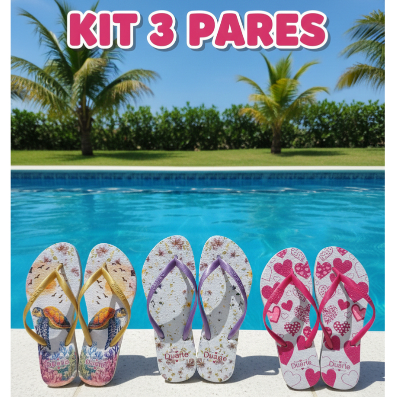 Kit 3 Pares de Chinelo Feminino Sandália Slim Mais Vendido PROMOCAO