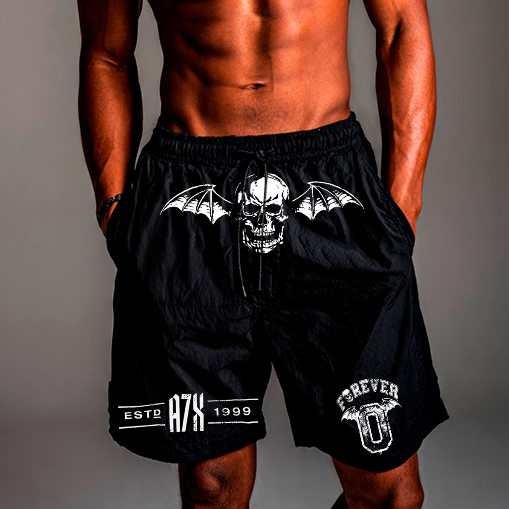 Short Bermuda Masculino Tactel Com Elastano Estampa Streetwear Avenged Sevenfold Banda De Rock Drip
