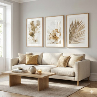 Kit Quadros Decorativo 3 peças 120X60 MDF Folhagem Dourada Gold Decoração Moderna Sala Ha…