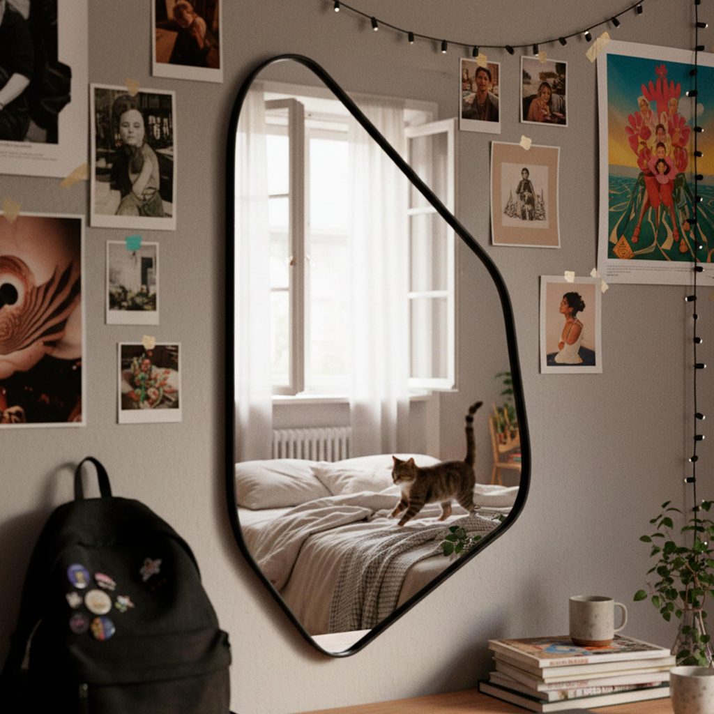 Espelho Grande Moldura em Couro 3cm de Chão Corpo Inteiro 110x60cm - Mod. Rocco