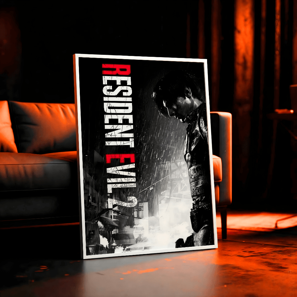 Quadro Decorativo 80x110cm Leon Kennedy Resident Evil 2 Remake Poster Decoração de Parede Luxo Sala