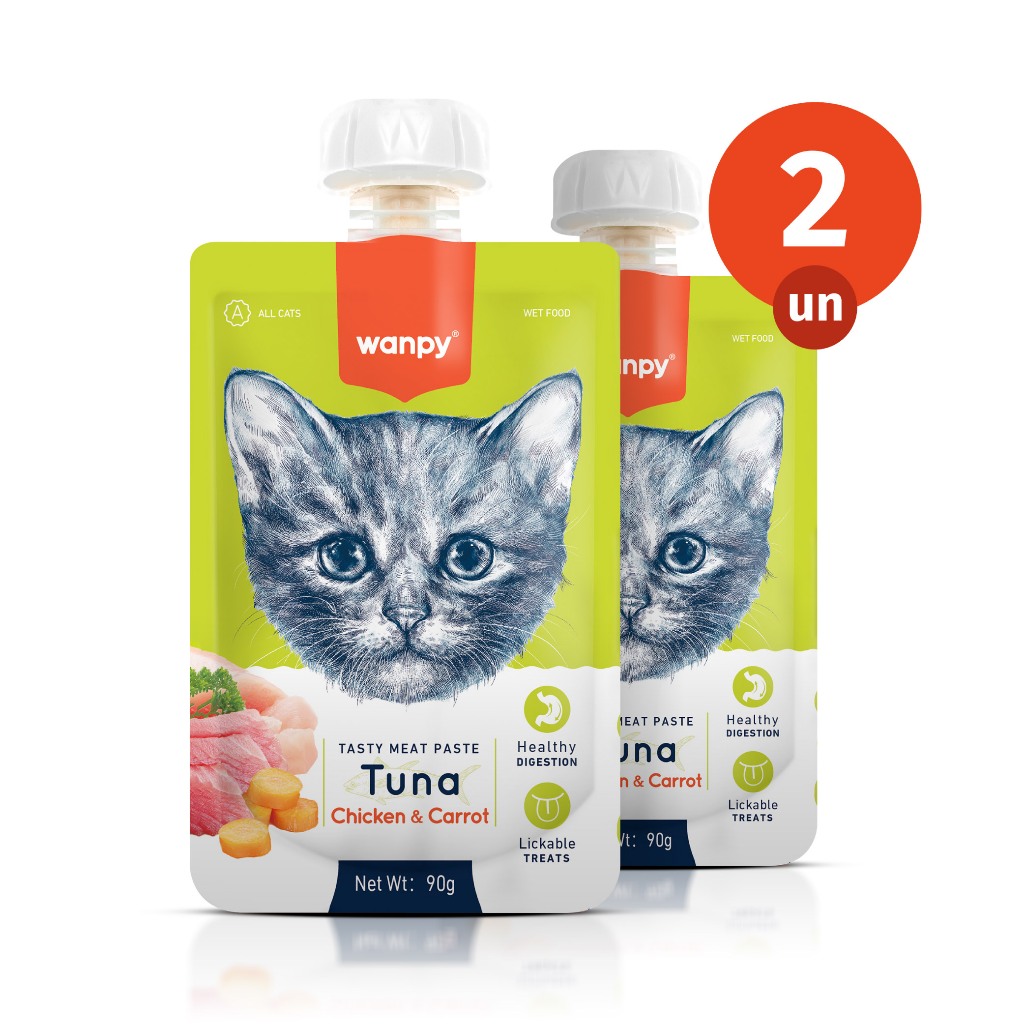 Kit 2 Truly Wanpy Petisco Creamy para Gatos Sabor Atum, Frango e Cenoura 90g