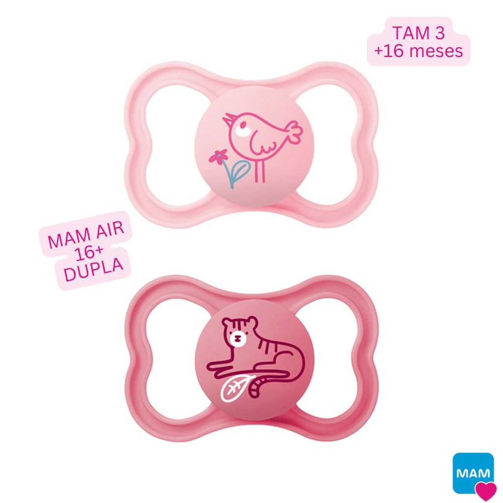 Chupeta MAM Air Tamanho 3 Embalagem Dupla Chupeta MAM 16+ Menina Kit Original Bico Rosa
