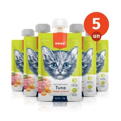 Kit 5 Truly Wanpy Petisco Creamy para Gatos Sabor Atum, Frango e Cenoura 90g
