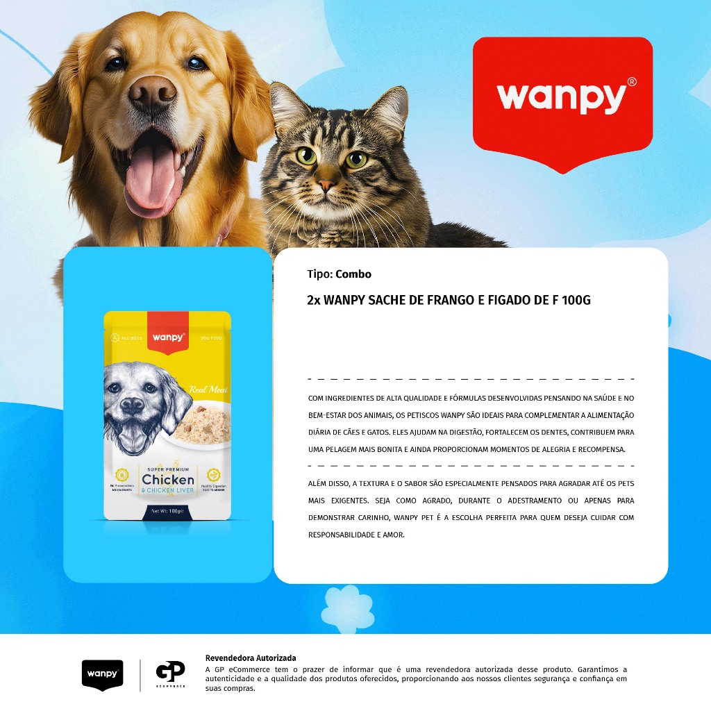 Kit 2 Truly Wanpy Petisco Sachê para Cães Sabor Frango e Fígado de Frango 100g — imagem 2 de 2