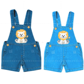 Jardineira  do leao Jeans Infantil Baby 1,2,3 anos/ Macacão de short Jeans Bebe